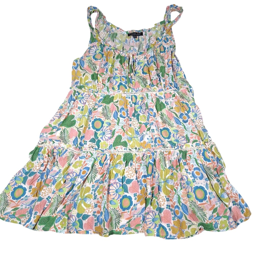 Rachel Zoe Womens Small Floral Tiered Mini Dress Sleeveless Viscose Boho Multi